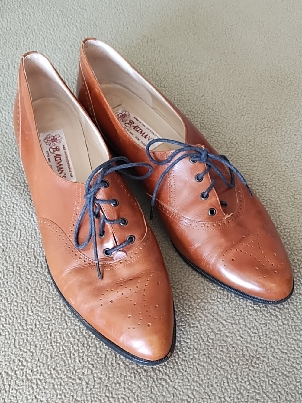 VTG B Altman Co Cognac Leather Ghillie Oxford Pumps Brogue Medallion Italy 9N